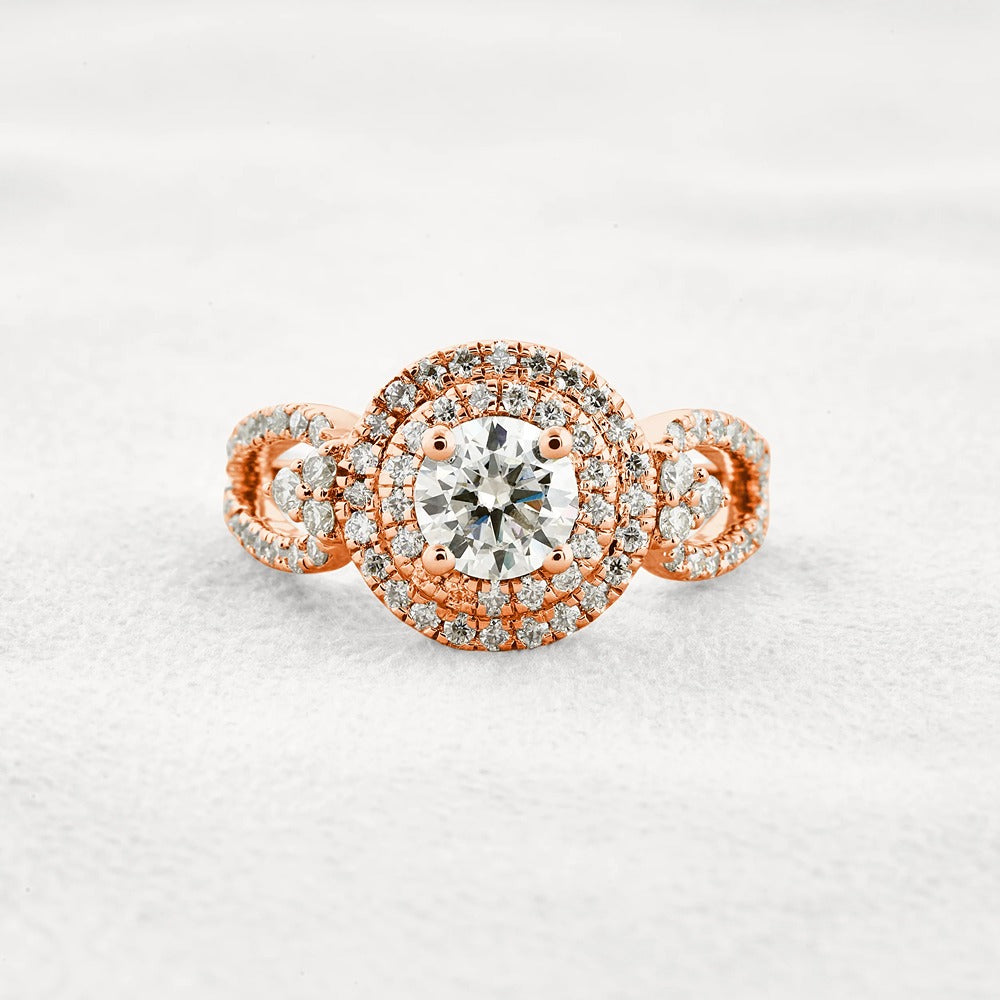Double Halo Round Cut Moissanite Engagement Wedding Ring