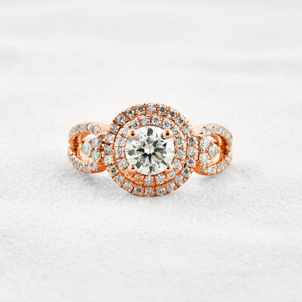 Double Halo Round Cut Moissanite Engagement Wedding Ring