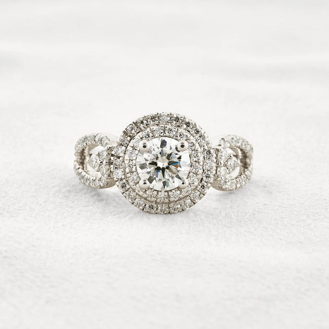 Double Halo Round Cut Moissanite Engagement Wedding Ring