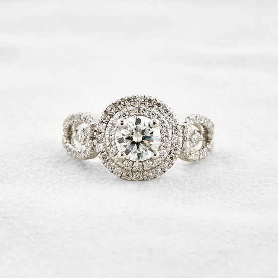Double Halo Round Cut Moissanite Engagement Wedding Ring