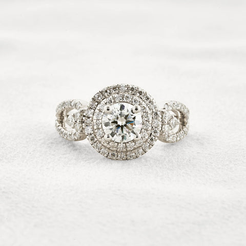 Double Halo Round Cut Moissanite Engagement Wedding Ring