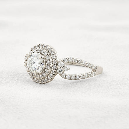 Double Halo Round Cut Moissanite Engagement Wedding Ring