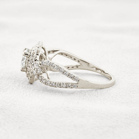 Double Halo Round Cut Moissanite Engagement Wedding Ring