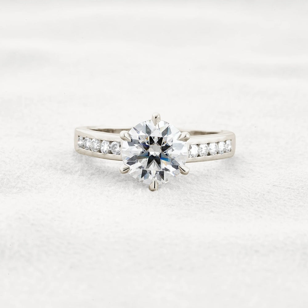 VVS1 Clarity Moissanite Round Cut Channel Set Engagement Ring