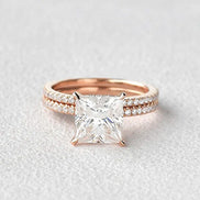 Princess Cut Hidden Halo Moissanite Ring Set For Her