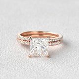 Princess Cut Hidden Halo Moissanite Ring Set For Her