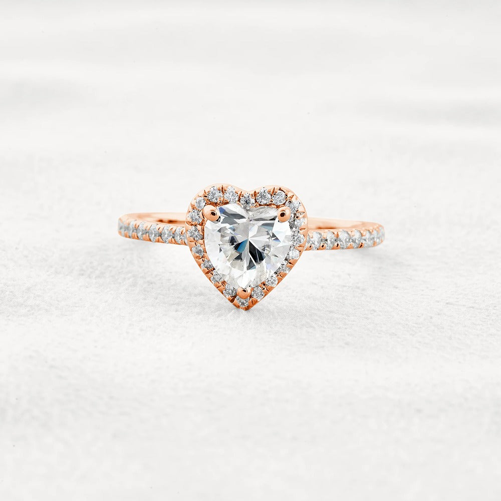 Heart Cut VVS1 Moissanite Diamond Halo Engagement Ring