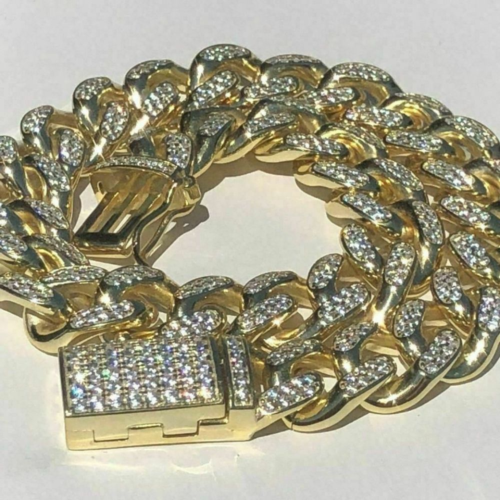 Yellow Tone Cuban Link Moissanite Bracelet