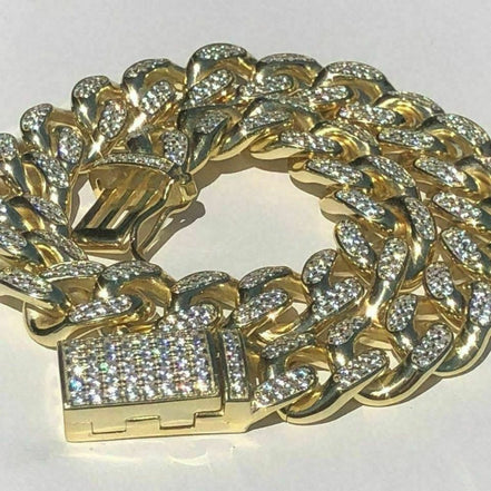 Yellow Tone Cuban Link Moissanite Bracelet