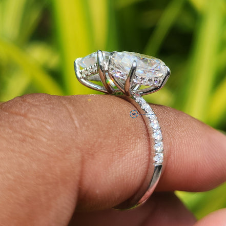 Two Stone Oval & Radiant Cut Hidden Halo Engagement Ring
