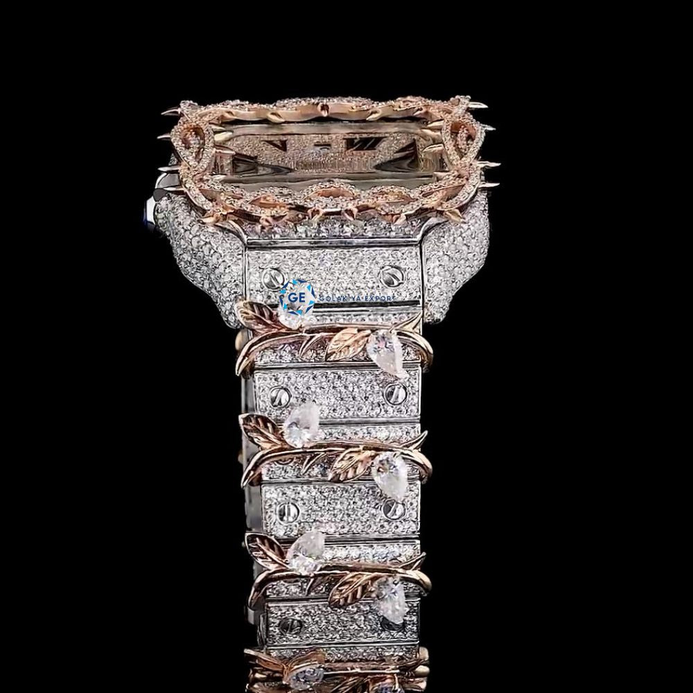 Leafe Style Roman Dial Dual Tone Moissanite Wrist Watch