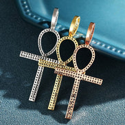 Round Cut Moissanite Ankh Cross Iced Out Pedant For Men's