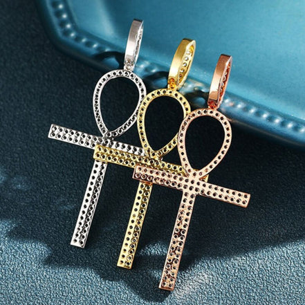 Round Cut Moissanite Ankh Cross Iced Out Pedant For Men's