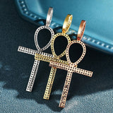 Round Cut Moissanite Ankh Cross Iced Out Pedant For Men's