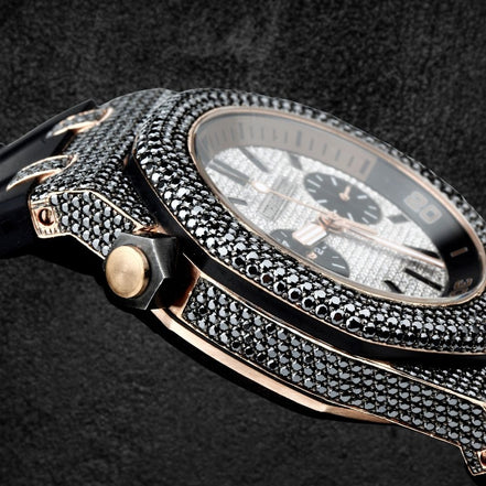 Iced Out Moissanite Diamond Stylish Black Rubber Strap Watch