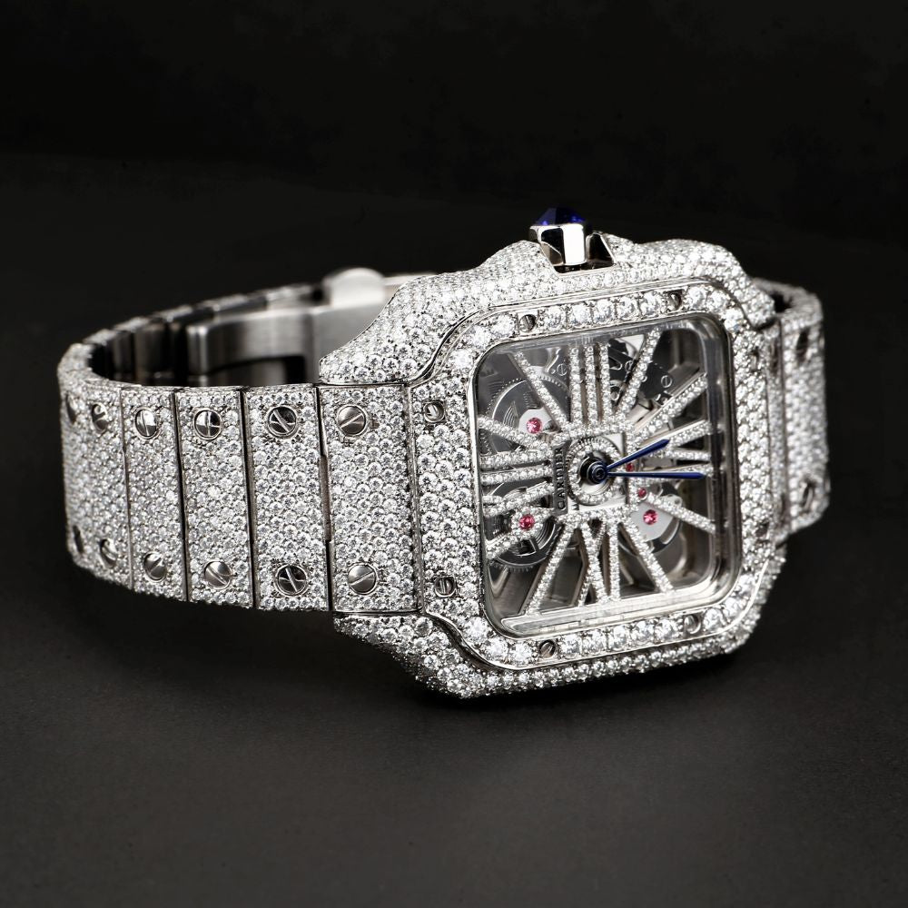Iced Out Skeleton Moissanite Automatic Watch