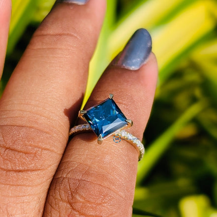 Lab Grown Diamond Blue Princess Cut Wedding Ring For Women