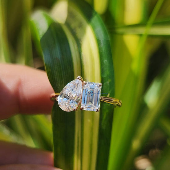 Pear & Emerald Cut Lab Grown Diamond Toi Et Moi Engagement Ring
