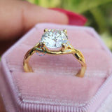 Round Cut Lab Grown Diamond Twisted Band Yellow Gold Ring