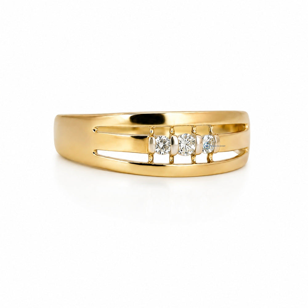 14K Gold Men's Moissanite Wedding Ring Three Stone Ring