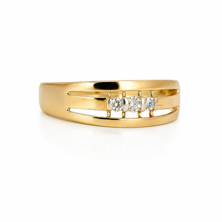 14K Gold Men's Moissanite Wedding Ring Three Stone Ring