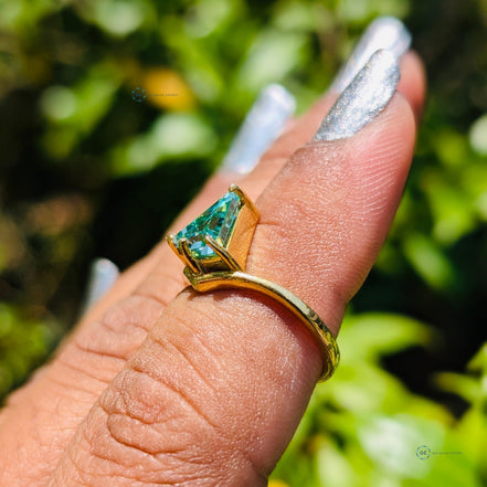 Green Kite Cut Yellow Gold Solitaire Engagement Ring