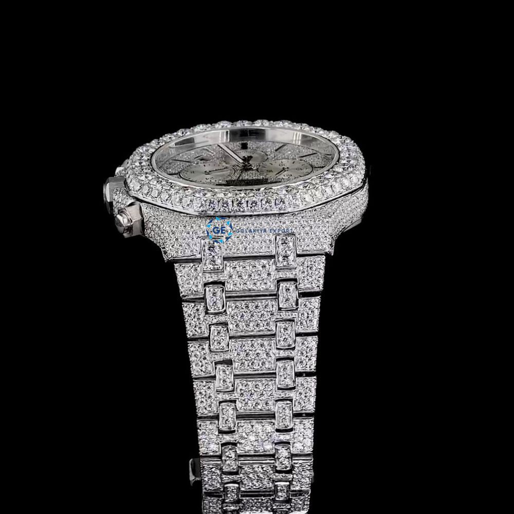 Chrono Back Stick Dial Fully Iced Out Wrist Watch