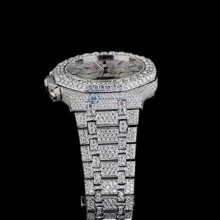 Chrono Back Stick Dial Fully Iced Out Wrist Watch