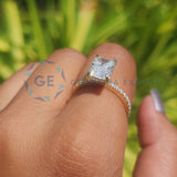Yellow Gold Radiant Cut Pave Set Ring For Women