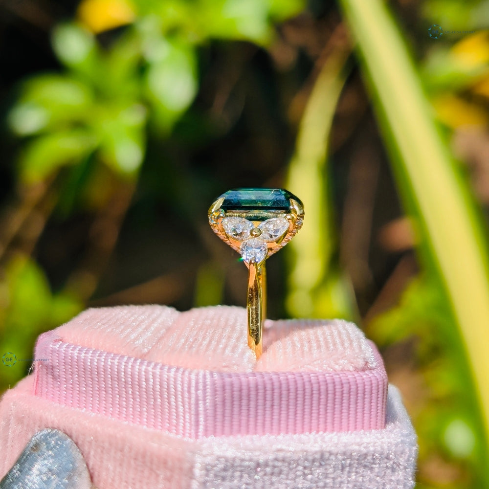 Green 4CT Emerald Cut Seven Stone Lab Grown Diamond Ring