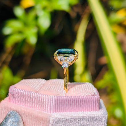 Green 4CT Emerald Cut Seven Stone Lab Grown Diamond Ring