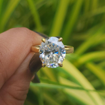 Lab Grown 6 Carat Oval Cut Hidden Halo Engagement Ring