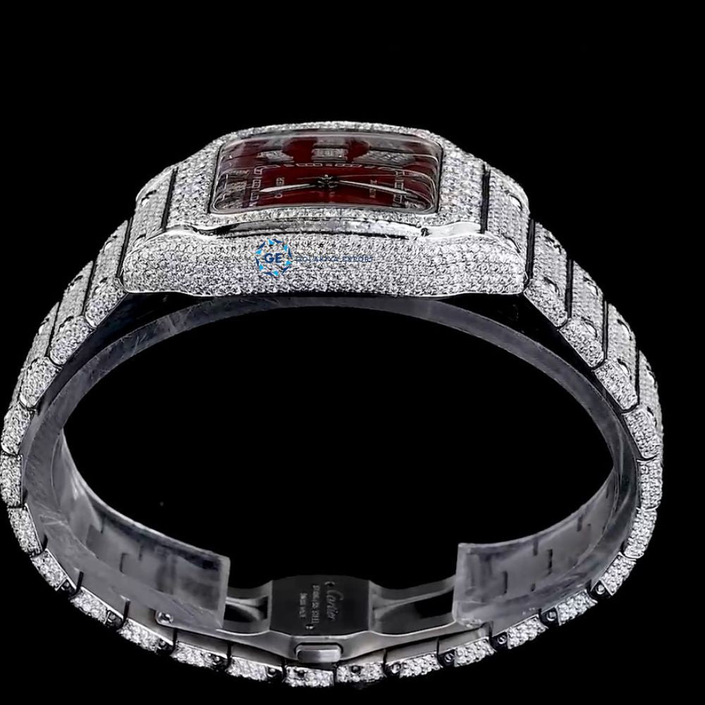 Maroon Roman Dial Automatic Moissanite Wrist Watch