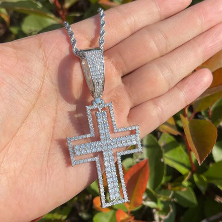 Moissanite Pendant Iced Out Hollow Cross Pendant For Men's
