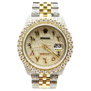 Arabic Number Dual Tone Iced Out Moissanite Watch