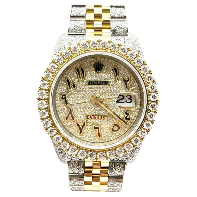 Arabic Number Dual Tone Iced Out Moissanite Watch