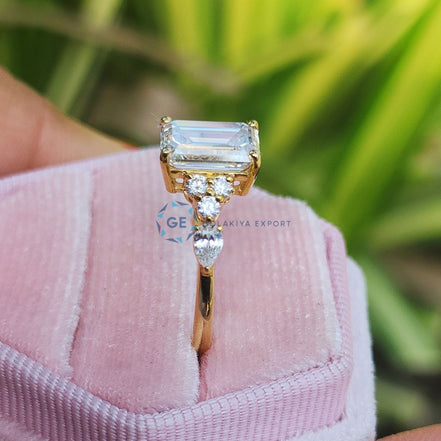 2.5 CT Emerald Cut Lab Grown Diamond Unique Wedding Ring