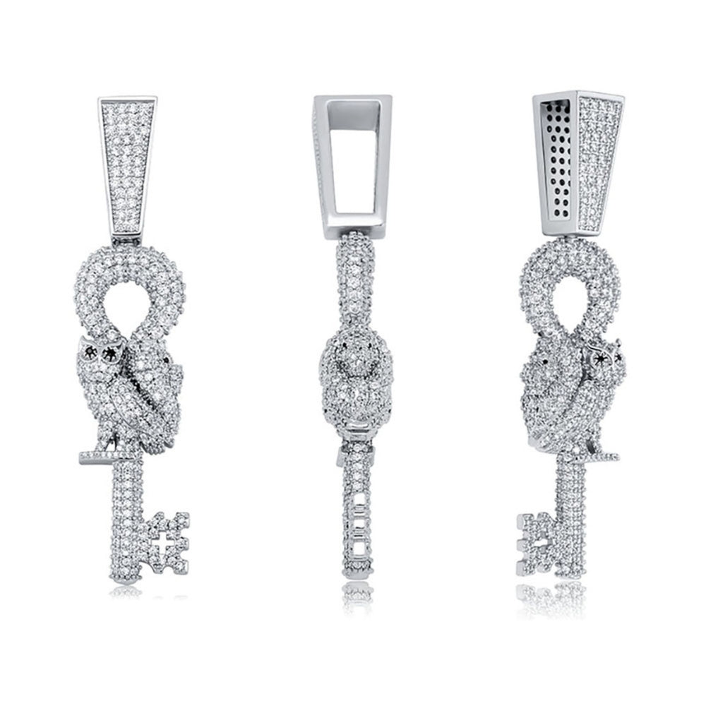 Flooded Ice Wise Owl Key Bling Moissanite Pendant