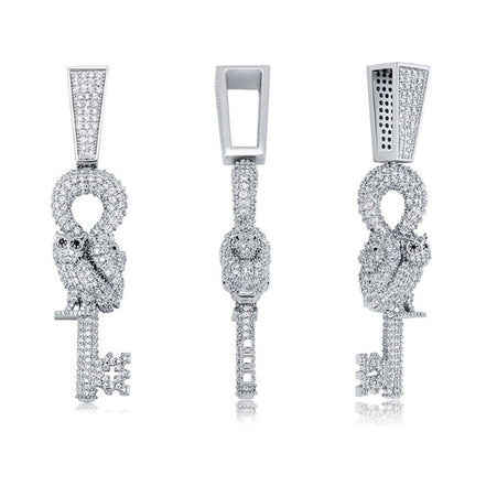 Flooded Ice Wise Owl Key Bling Moissanite Pendant