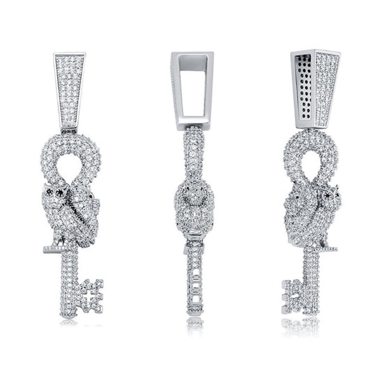 Flooded Ice Wise Owl Key Bling Moissanite Pendant