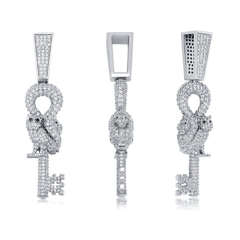 Flooded Ice Wise Owl Key Bling Moissanite Pendant