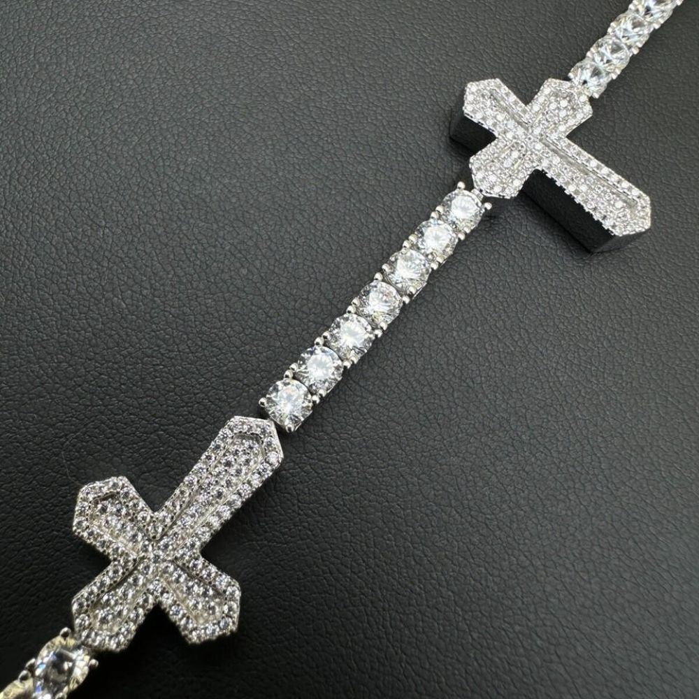 Moissanite Cross Iced Out Tennis Bracelet