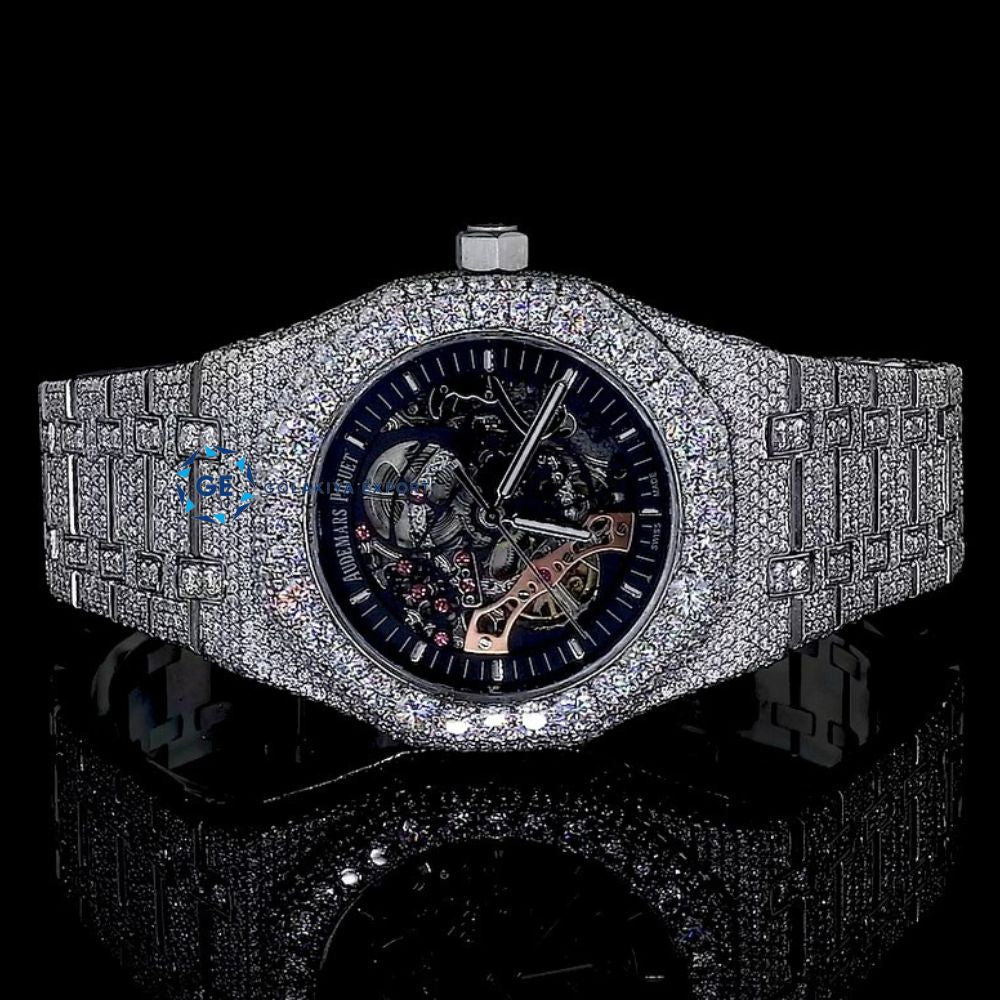 Moissanite Automatic Skeleton Bust Down Full White Luxury Watch