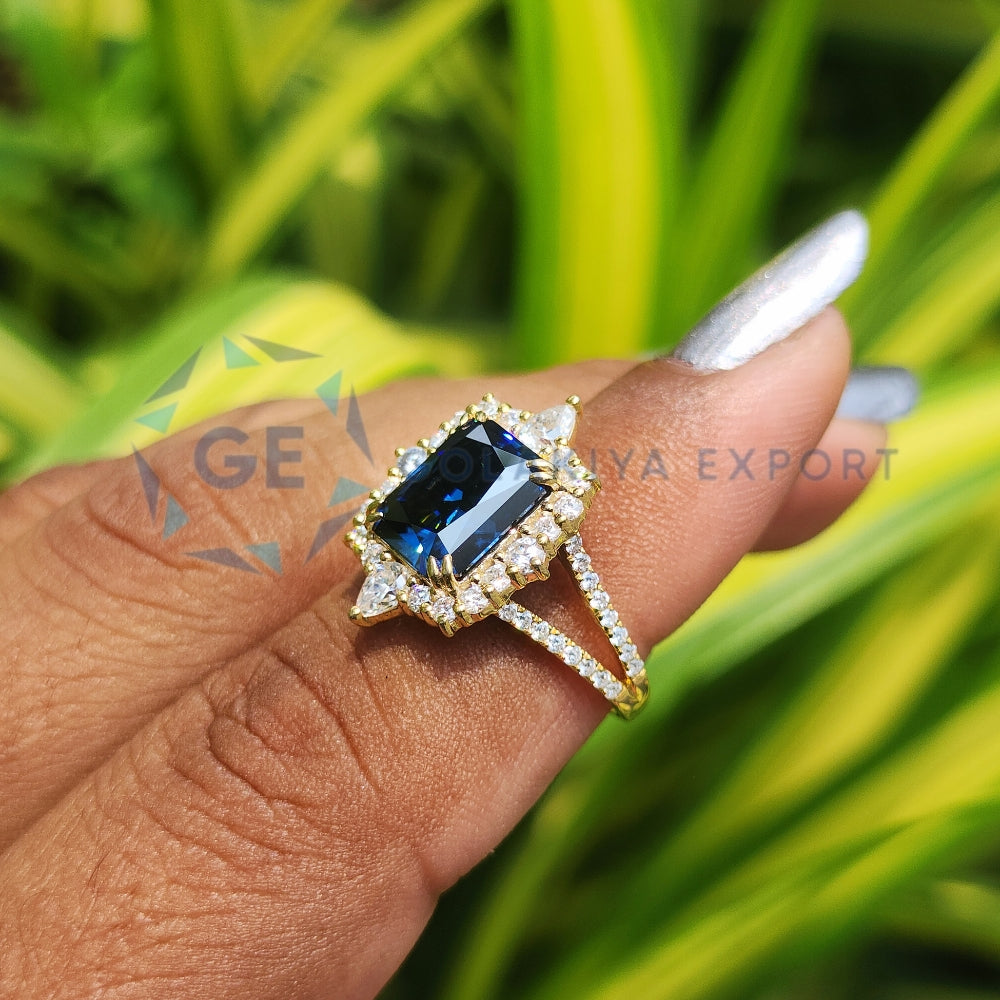 2.5CT Blue Radiant Cut Vintage Halo Engagement Ring