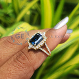 2.5CT Blue Radiant Cut Vintage Halo Engagement Ring