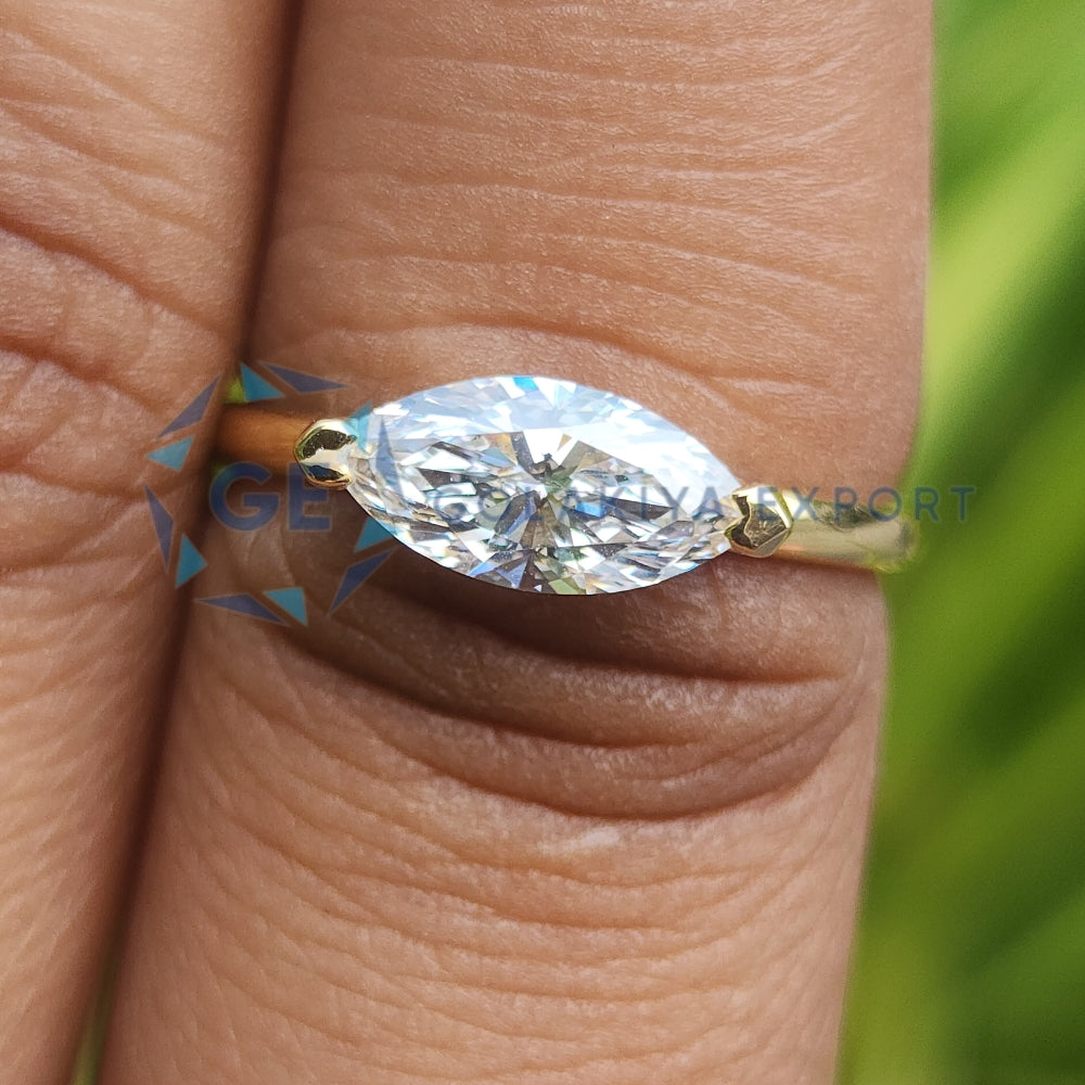 East To West Marquise Cut Solitaire Lab Grown Diamond Ring