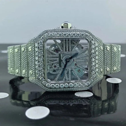 Skeleton Full White Moissanite Watch for Men's
