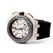 Black & White Moissanite Rubber Strap Wrist Watch For Men's