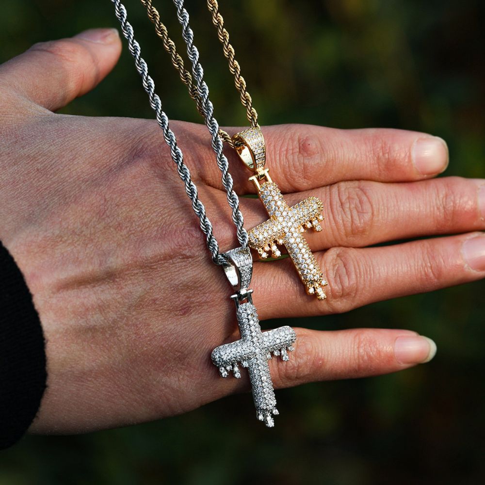 Hip Hop Drippy Cross Moissanite Diamond Pendants