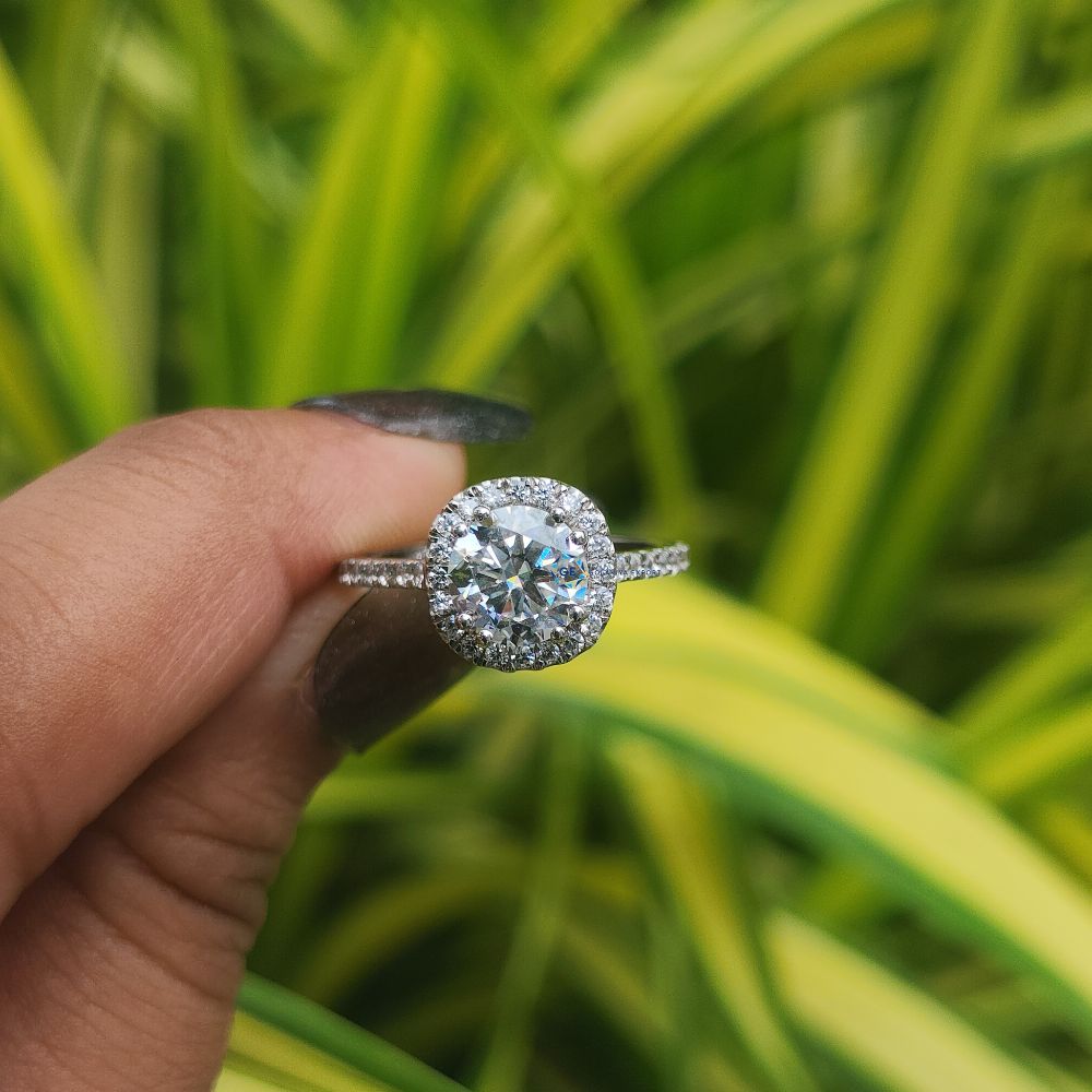 14K Gold Round Cut Lab Grown Halo Engagement Ring